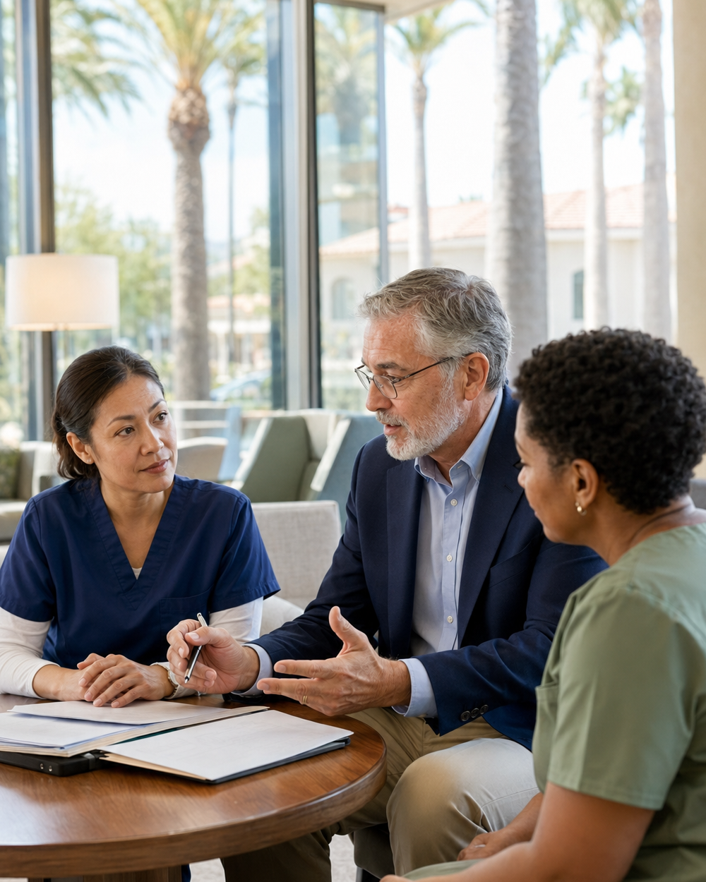Healthcare consultant guiding clinical leaders through policy documentation